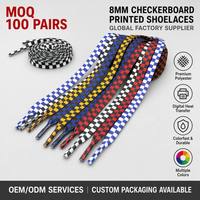 Cordones de poliéster personalizados de 8 mm con diseño de tablero de ajedrez y patrón a cuadros, cordones planos para zapatillas con impresión por transferencia térmica de alta densidad