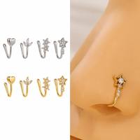 ZUOLA Vente en gros Manchette de nez en laiton en forme de U avec zircone cubique, anneau de nez en forme de cœur, clip de nez non-percable pour femme, bijoux de mode