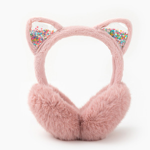 Orejeras de Invierno Creativas Estilo Coreano, Orejeras de Gato con Diseño de Arena Movediza, de Felpa de Poliéster, Lindas para Adultos - Product Image 2