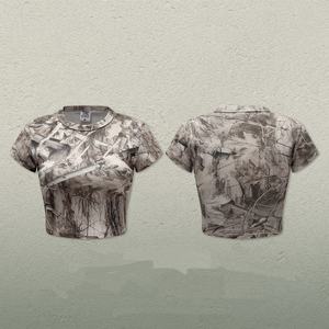 T-<span class=keywords><strong>shirt</strong></span> à manches courtes pour <span class=keywords><strong>femme</strong></span>, tendance printemps-été, style « spicy girl », <span class=keywords><strong>camouflage</strong></span>, respirant, séchage rapide, personnalisable - Product Image 1