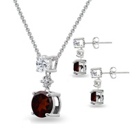 JM Sterling 925 Silber Granat Rot Rubin Birth stone Schmuck Ohr stecker und 16 ''18'' Anhänger Halskette Schmuck Set für Frauen