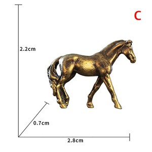 Miniatures de chevaux à longue queue en laiton antique, figurines Feng Shui, ornement animal du zodiaque en cuivre, mini artisanat de bureau, décoration intérieure - Product Image 3