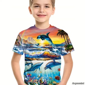 Práctico gran oferta Camiseta con cuello redondo Dolphin Ocean <span class=keywords><strong>World</strong></span> patrón niños niñas elástico manga corta <span class=keywords><strong>Top</strong></span> entrenamiento suave Casual camisetas - Product Image 1