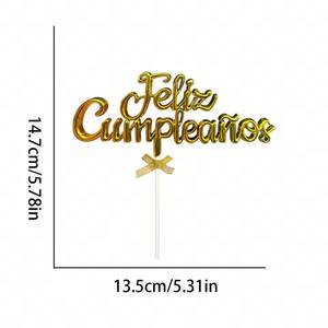 3D Golden <strong>Spanish</strong> Feliz Cumplieanos Cake Topper for Happy Birthday Party DIY Dessert Cake Decoration Supplies One <strong>Sweet</strong> Angel - Product Image 4