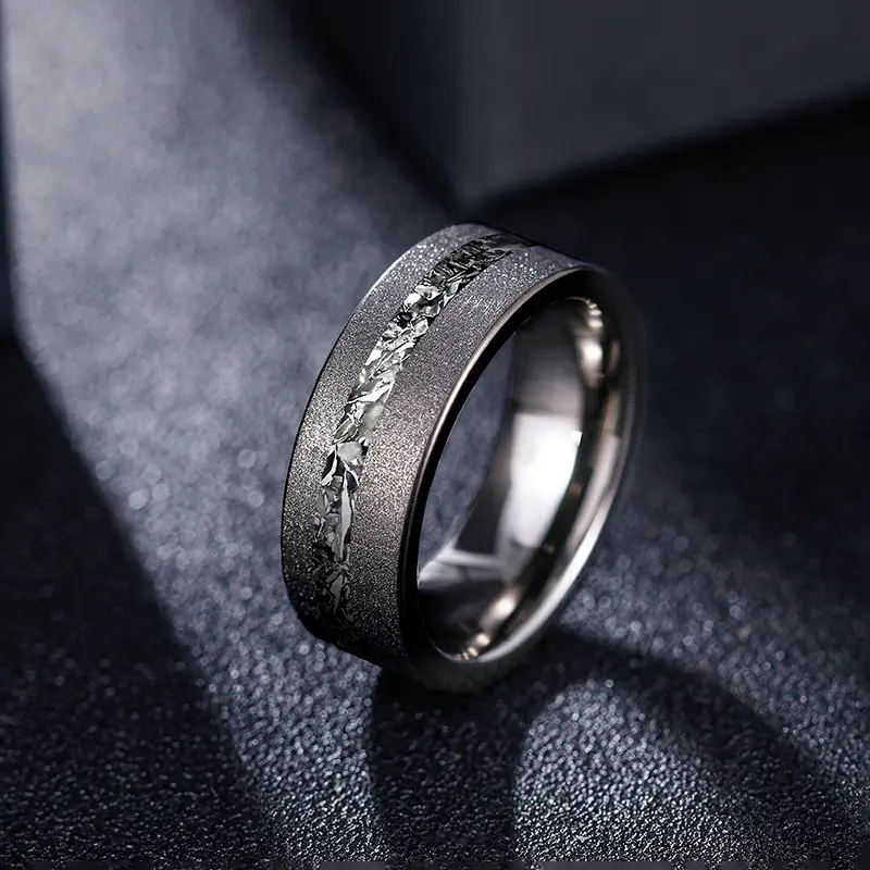 Anello di carburo di tungsteno alla moda con intarsio Meteorite argento oro nero per i bambini e Unisex per feste collezione di gioielli