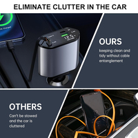 Chargeur de voiture double rétractable 65W, charge rapide super rapide, adaptateur de voiture PD Type C, station de charge avec rotation à 360° °   Rotation pour iPhone 18 17