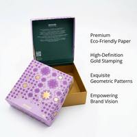 Boîte cadeau rigide en carton personnalisée de luxe, or violet, avec feuille d'or, unique, carrée, décorative, pour les soins du corps