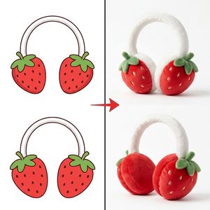 Bandeau chauffe-oreilles thermique en peluche douce et courbé, motif fraise <span class=keywords><strong>Kawaii</strong></span>, broderie de baies à pois, motif <span class=keywords><strong>fruit</strong></span> de <span class=keywords><strong>dessin</strong></span> animé personnalisé, mascotte d'hiver - Product Image 1