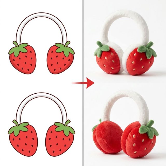 Kawaii Strawberry Thermal Ear Warmer Plush Dotted Berry Embroidery Soft Plush Curved Headband Custom Cartoon Fruit Winter Mascot