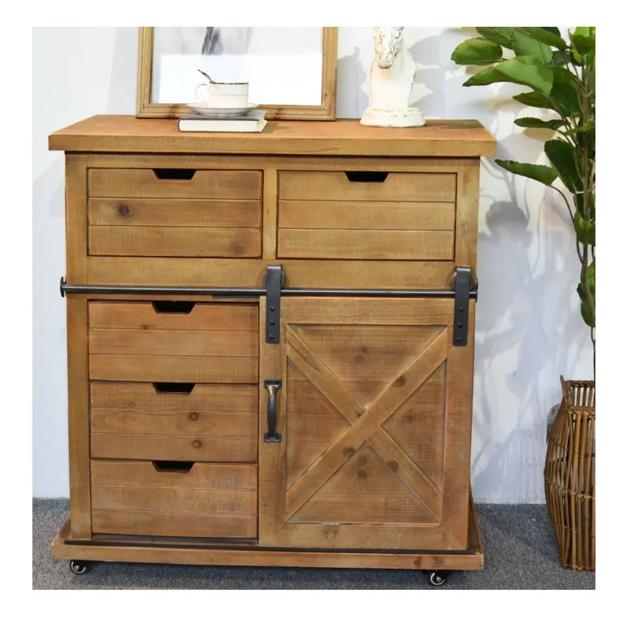 ประเทศเอสเตทเป็นทุกข์ Holzschrank Curio ห้องนั่งเล่นตู้เก็บของไม้ตู้มีลิ้นชักและล้อ