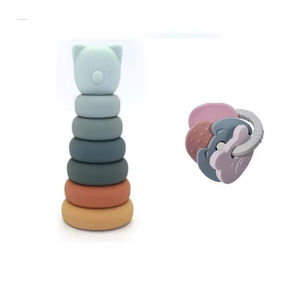 Juego de mordedor y pila de silicona de oso-Juego multiusos con formas lindas para la dentición del bebé y la diversión de apilamiento - Product Image 1