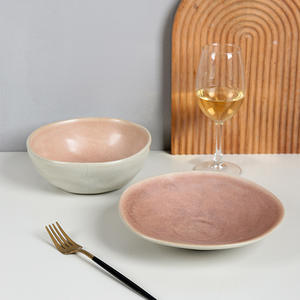 Juego de Platos y Tazones de Cerámica Ecológicos de Lujo Ligero, Serie Rojo <span class=keywords><strong>Granate</strong></span> Retro, para Comida Occidental y Frutas - Product Image 3