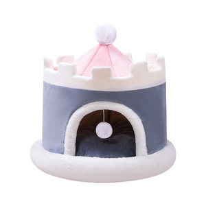 Château en peluche moelleux lit pour chat semi fermé maison pour animaux de compagnie pour chats et petits chiens confortable et chaud grotte pour animaux de compagnie avec coussin amovible - Product Image 1