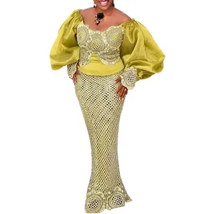 2-teilige Sets Afrikanische Kleider für Frauen Bodycon Mermaid Sexy Maxi kleid Elegante Brautkleider Ankara Langes Kleid Neue Roben