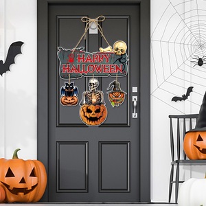 Set Decorazioni <span class=keywords><strong>Halloween</strong></span> da Appendere: Testa di Strega, Lettere 'Boo', Insegna 'Happy <span class=keywords><strong>Halloween</strong></span>', Gatto, Zucca, <span class=keywords><strong>Scheletro</strong></span>, Stivali, Striscione per Festa Spettrale - Product Image 2