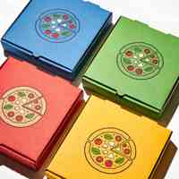 Boîtes à pizza ondulées, emballages à pizza colorés pour la livraison, boîtes à pizza imprimées, boîtes d'emballage personnalisées avec logos.