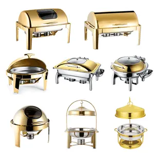 Hochzeit Roll Top Chafing Gold Marmite Chauffante Service Trait eur Food Warmer Buffet Catering Edelstahl Cheffing Dish