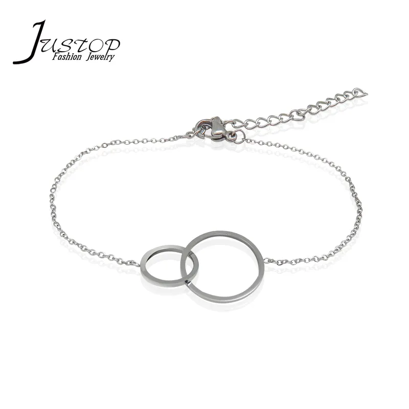 Joias da moda dupla conectar anéis dois círculo da amizade pulseira