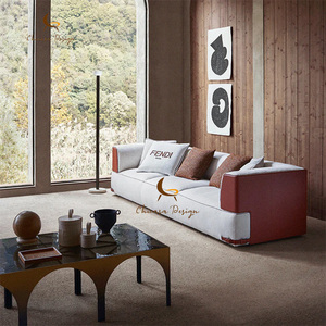 Meubles de luxe modernes, canapé 4 places confortable, design modulaire personnalisé, villa, cuir véritable, éponge, tissu carré - Product Image 3