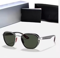 Nouvelle tendance, lunettes de soleil classiques à monture en métal argenté, verres verts, lunettes de soleil de créateur de haute qualité pour hommes