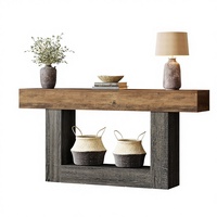 Console à 2 niveaux en bois rustique de style farmhouse, longueur 63 pouces, avec rangement pour entrée, salon et couloir - Marron Gris