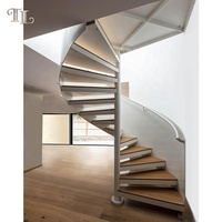 Escalier en colimaçon en bois Tanlong, design intérieur, escalier en verre, escalier en bois courbé, garde-corps en verre