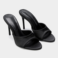 Mules à talons aiguilles tendance en satin vert frais à bout ouvert pour femme, chaussures d'été à enfiler pour soirée, support OEM/ODM, vente en gros