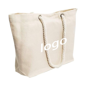 Hot Mua Sắm Bãi Biển Wedding Party Khuyến Mại Tặng Vải Tái Sử Dụng Lớn Mạnh Mẽ Tote Bông Sợi Dây Thừng Túi Với Dây Kéo - Product Image 1