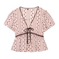Ensemble Blouse et Jupe Culotte Brodé en Dentelle Vintage avec Nœud, Motif Floral Rétro, Deux Pièces, Été 2026, Personnalisé, OEM/ODM par Usine Chinoise