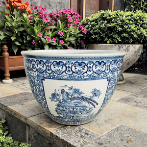 Jingdezhen Extra Large Bleu et Blanc Porcelaine Fish Tank Céramique <span class=keywords><strong>Jardinière</strong></span> Fish Basin Cour Lotus Water Lily Grand <span class=keywords><strong>Réservoir</strong></span> - Product Image 1