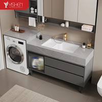Meilleur prix moderne en pierre frittée mur armoire à linge ensemble étanche salle de bain vanités comptoir évier pour Machine à laver