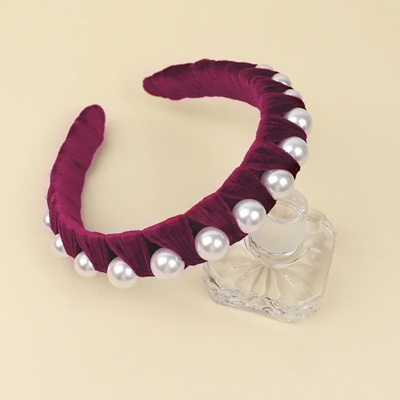 DOMOHO amerikan klasik inci kafa bandı kişiselleştirilmiş altın kadife geniş kenarlı Hairband el yıpranmış patlamalar aksesuar