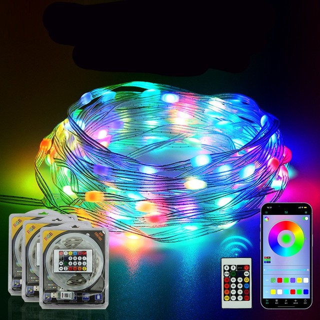 LED String Light 5M 10M 20M Dream RGBIC Strip Smart USB & App Control IP65 Outdoor Christmas Tree Garden Fairy Solar Lights