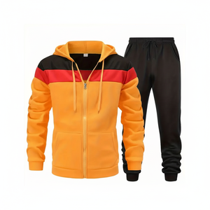 Latest Design <b>Strip</b> Plain Dyed Jogging Tracksuit for Men and 2 Piece Custom Zipper Hoodie Tracksuits for OEM Service - Product Image 1
