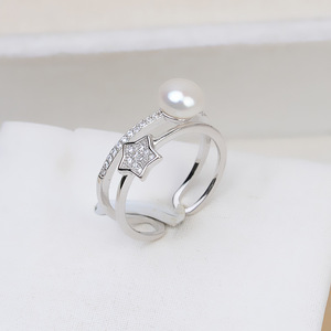 Bague ouverte en argent S925, petite et fraîche, en forme de pentagramme, accessoire DIY, bijoux avec support vide pour perles de 6-7 mm, pour femmes - Product Image 3