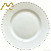 Assiettes de présentation en céramique à bordure perlée, blanches, finition lisse, pour décoration de table de mariage et de fête, vente en gros
