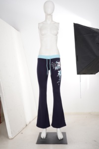 Pantalones de chándal acampanados de mujer 2026 azul marino con bordado floral, cintura alta, cordón ajustable, pierna ancha, pantalones casuales de descanso - Product Image 6