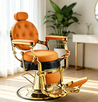 Fauteuil de luxe à cadre doré, orange, inclinable hydrauliquement, avec repose-pieds réglable pour salon de coiffure