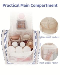 Checkered Large Makeup Bag Travel Toiletry Bag for Women Wide Open Cosmetic Make up Organizer with Handle - Product Image 3