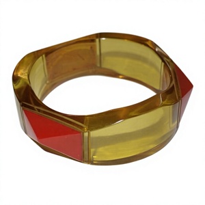 Pulseras de Acrílico Vintage, Diseño Verde y Rosa, Joyería de Resina Acanalada, Pulseras Unisex de Moda, Accesorios Elegantes - Product Image 5