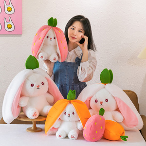 En gros, Peluche lapin <span class=keywords><strong>mini</strong></span> fraise transformé en carotte à grandes oreilles, super douce, anti-stress, lavable, pour anniversaire - Product Image 3