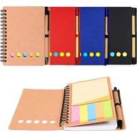 Mini carnet à spirale avec notes adhésives et stylo, carnet de poche en papier kraft avec onglets adhésifs colorés, journal portable pour le bureau