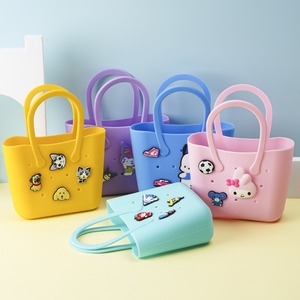 Bolsa de Praia de Silicone Portátil Leve e Colorida DIY com Diamantes e Flores, Padrão de Doces, Fechamento Aberto para Crianças - Product Image 3
