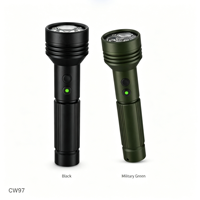 Linterna LED CW97 de Largo Alcance, Luz Blanca Fría, Recargable por USB, Resistente al Agua IP65, Haz Ajustable, Venta al Por Mayor Directa de Fábrica, OEM