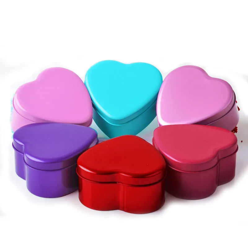 Trend ürünleri renkli 19MM kalp şekli düğün hediye kutuları parti iyilik konteyner küpe aksesuarları takı Metal kutu