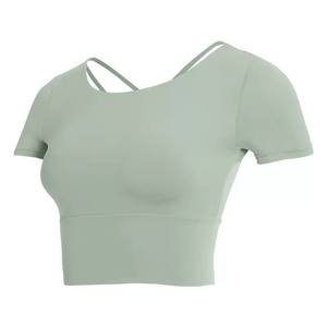 Women's Short-Sleeved Yoga <b>Vest</b> Chest Pad Fitness <b>Top</b> with Exposed Navel Print Style Running <b>Vest</b> - Product Image 2