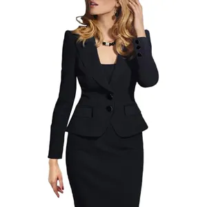 Hot Groothandel Effen Zwarte Dubbele Knop Blazer Dames Office Pak Stijlen