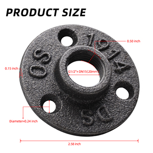 Dsgst Đen Dễ Uốn Sắt Đúc Phụ Kiện Đường Ống Trang Trí Nội Thất 3 Lỗ Mặt Bích Sàn 1/2 Inch Với Ren Nữ - Product Image 2