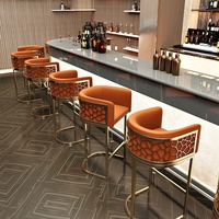 Tabouret de bar moderne de luxe en cuir alvéolé chaise haute pour îlot de cuisine chaise de bar en acier inoxydable et métal doré