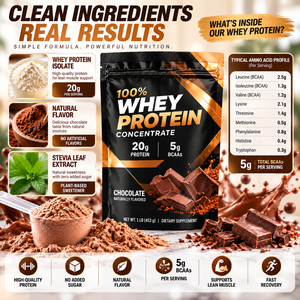 OEM <span class=keywords><strong>Whey</strong></span> Konzentrat 453g Schokoladen-Proteinpulver Natürlich Aromatisiert 20g Protein 5g BCAAs Nahrungsergänzungsmittel - Product Image 2